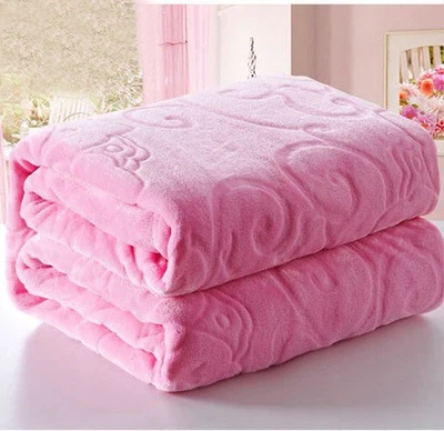 Warm Soft Thick Flannel Blanket Embossed Flowers Coral Fleece Blanket Throw on Bed/travel/air Sofa As Bed Sheets 200x230cm Size - Цвет: pink