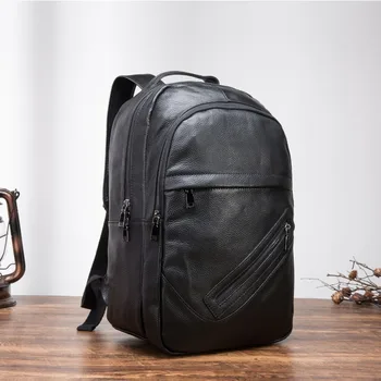 

Quality Leather Heavy Duty Design Men Travel Casual Backpack Daypack Black Fashion Student College School 17" Laptop Bag BB342