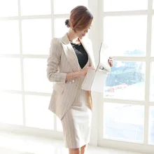 2018 Elegant stripe Office suits Women’s Single Button Suit+dress Office lady 2 Piece Sets OL Formal Work Wear Business suits