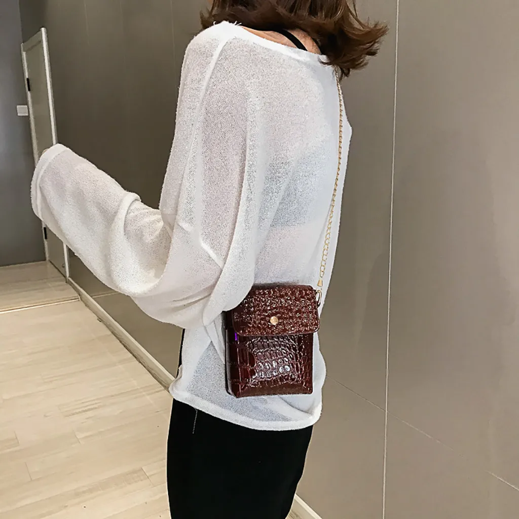 

Retro Fashion Female small Square bag 2019 Women Wild Single Shoulder Messenger Bag Chain Bags Crocodile pattern Hasp Tote bags