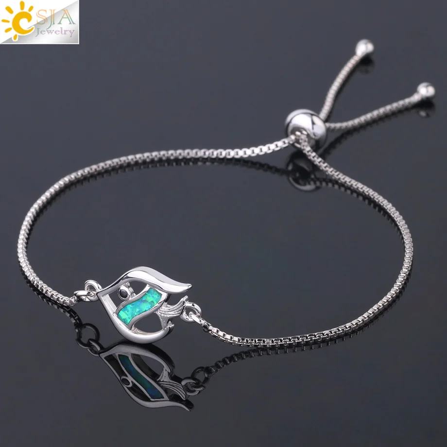

CSJA Fish Shaped Charms Link Chain Bracelets Colorful Opal Bracelet Women Girls Adjustable Bangle Mujer Jewelry Party Gifts F926