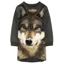 Платья для девочек с милым принтом волка, детская зимняя Дизайнерская одежда для малышей, новая модная детская одежда с длинными рукавами для девочек