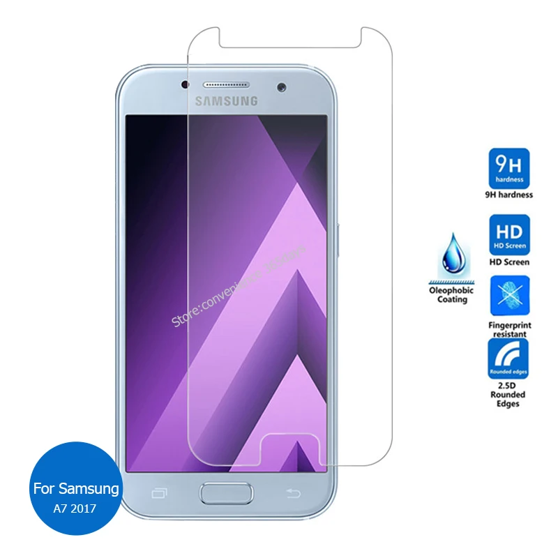 

2PCS For Samsung Galaxy A7 2017 Tempered Glass Screen Protector 2.5 9h Safety protective Film on A 7 720F A720F SM-A720F