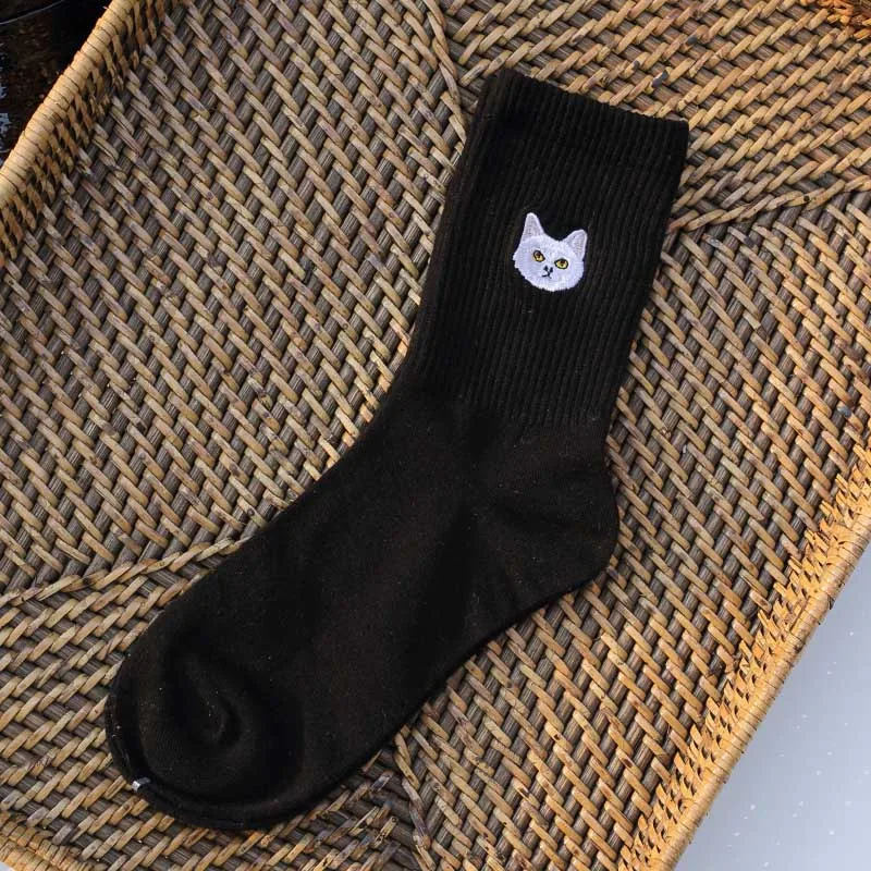 Теплые милые забавные носки для животных с вышивкой в стиле Харадзюку, женские носки Kawaii, японские носки Skarpetki, новинка, хлопковые носки, Calcetines Mujer Sokken - Цвет: Black Socks