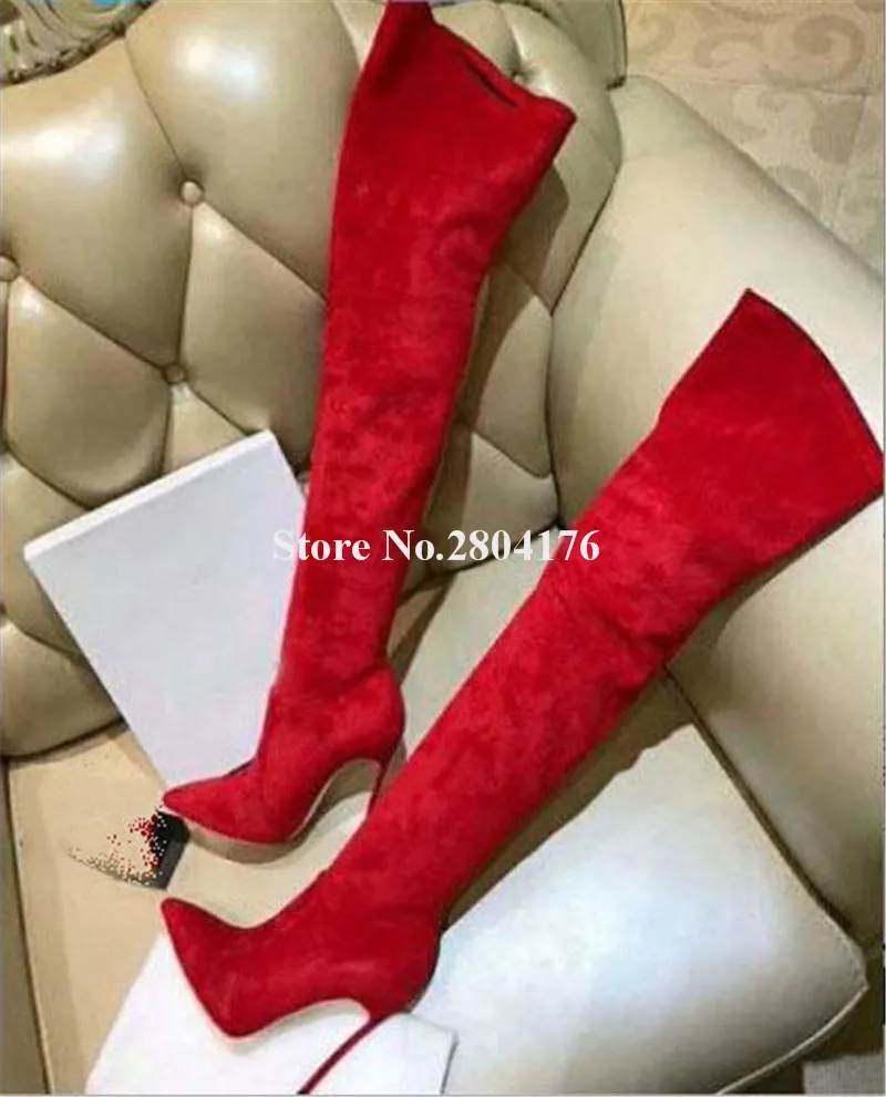 Noir Métal Talon Marque Conception Talons Hauts Stiletto Picture En Cuir Bout Pointu Longues Picture Mode Daim Rouge Femmes as Cuissardes Mince Bottes À As tdshQr