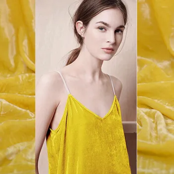 

Fashion yellow natural silk velvet fabric for dress suspender tissu au meter DIY tissus tela christmas plush flocking cloth DIY