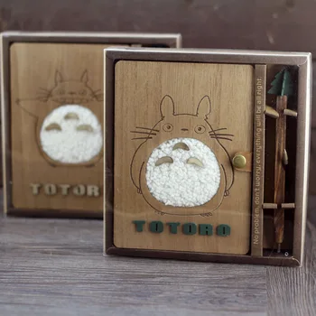 

Creative Kawaii Notebook Totoro Cute Wood Cover Stationery Vintage Korean Diary Notepad School Supplies Gift