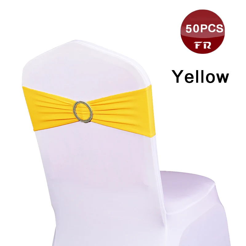 50 шт. Эластичный стул из лайкры Sash свадьба спандекс стрейч стул полоса с пластиковой круглой пряжкой для свадебной вечеринки декор - Цвет: Yellow