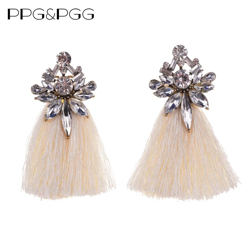 

PPG&PGG New Charm Crystal earrings fashion woman statement tassel Earrings for women dangle drops Fringing earrings 2018