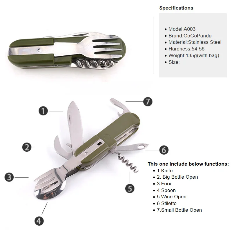 Free Shipping Outdoor Knife Multifunctional Folding Stainless Steel Tableware Picnic Tableware Fork Spoon Multipurpose Wild