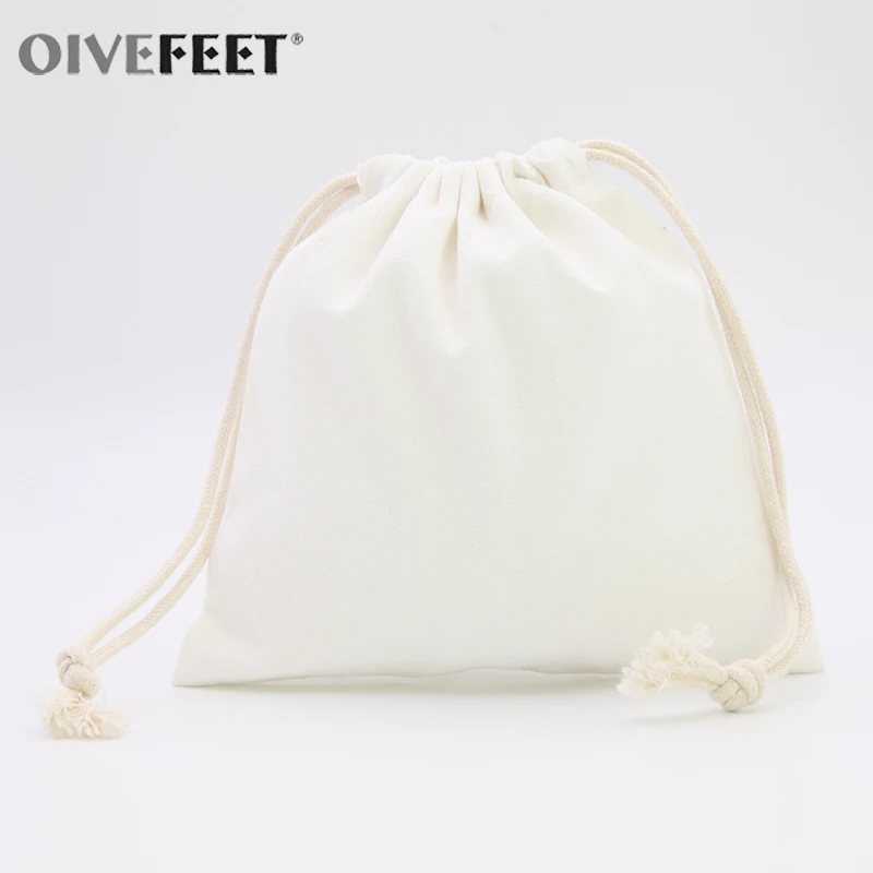 OIVEFEET 100 шт простая натуральная хлопковая сумка на шнурке хлопковые муслиновые