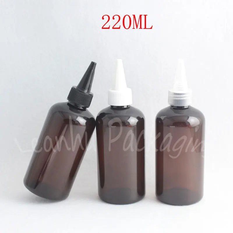 

220ML Brown Plastic Bottle Pointed Mouth Cap , 220CC Makeup Sub-bottling , Jam / Cosmetic Water Packaging Bottle ( 24 PC/Lot )