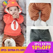 Lemonmiyu детские зимние штаны полной длины однотонный просторный Повседневный брюки для новорожденных малышей из хлопка; утепленные на возраст от 0 до 24 месяцев для маленьких мальчиков теплые штаны