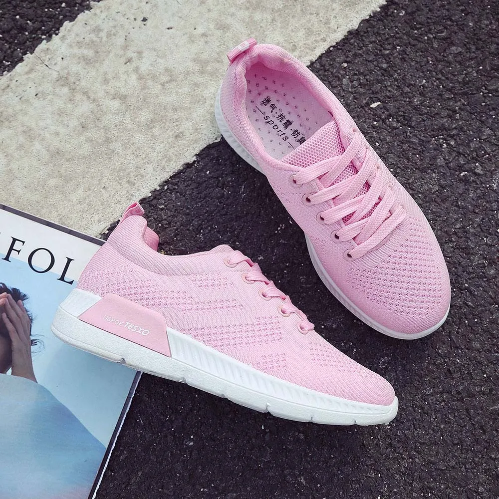 Style Mesh Noir Mode Top Courir Chaussures rouge De Femme rose Air Femmes Respirant gris Voyage Plein Plat Baskets Sport Solide Haute qZ1Tt