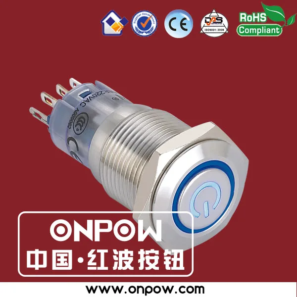 

ONPOW 16mm stainless steel momentary illuminated power symbol push button switch anti-vandal RoHS LAS2GQF-11ET/B/12V/S