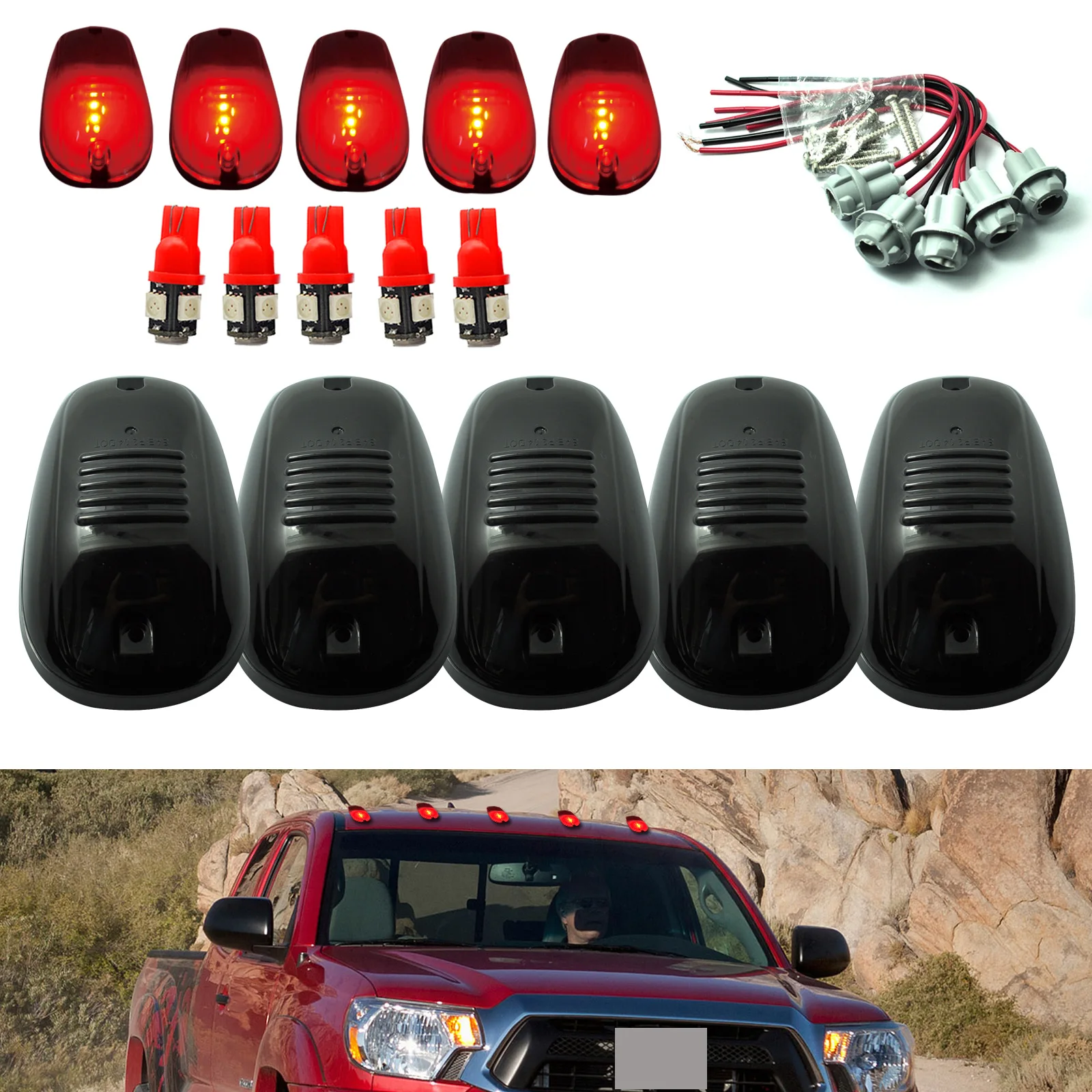 

5pcs Smoked Roof Running Light Cab Marker Cover Case for Ford T10 LED Bulbs DXY88