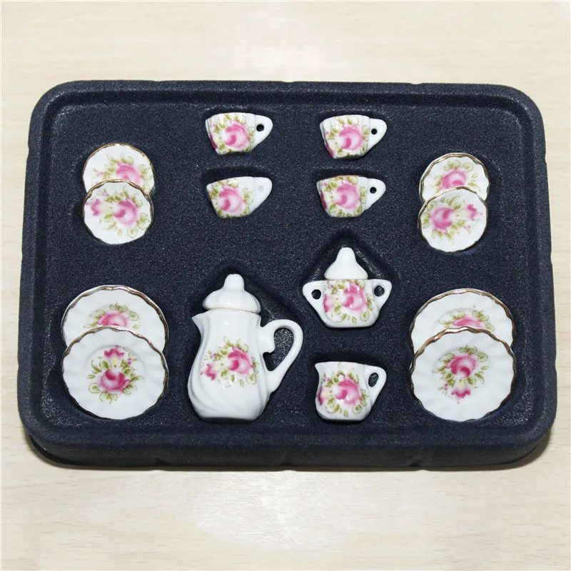 15 шт. 1:12 миниатюрный фарфор набор чайных чашек Chintz цветок кухонная посуда для кукол мебель игрушки для детей подарок 19 узоров
