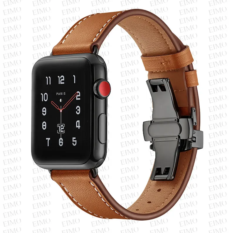Натуральная кожа для apple Watch band 4(iwatch 5) 44 мм 40 мм apple watch 3 2 1 ремешок 42 мм 38 мм застежка бабочка браслет на запястье