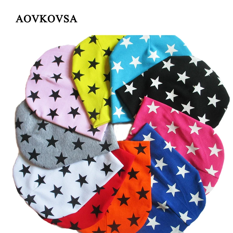 

AOVKOVSA 2017 New cotton children Knitted hat autumn and winter small star baby hats Beanies cap girl