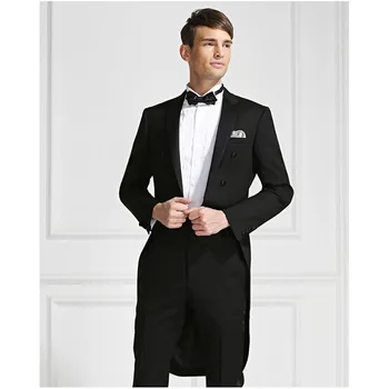 

Morning Style Double Breasted Black Groom men suit Tuxedo Peak Lapel Groomsmen Best Mens Wedding Prom Suits ( jacket+Pants+tie)