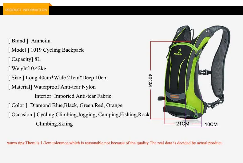 Anmeilu 8L мини велосипедный рюкзак водонепроницаемый дышащий рюкзак для велосипедных прогулок путешествия Пешие прогулки горный велосипед (2L