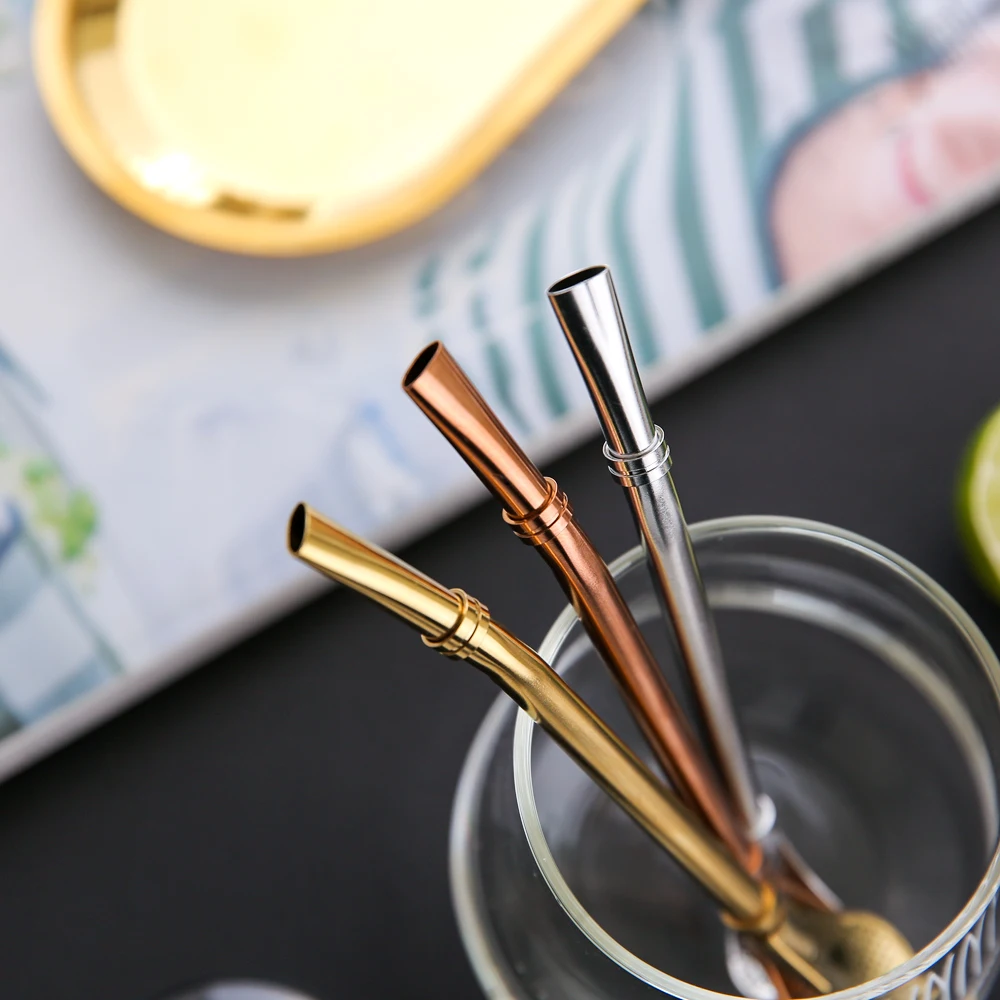 304 Stainless Steel Creative Spoon Drinking Straws Bent Filter Straw Drink Mate Tea Bar Coffee Spoons Luxury Cultery Accessories
