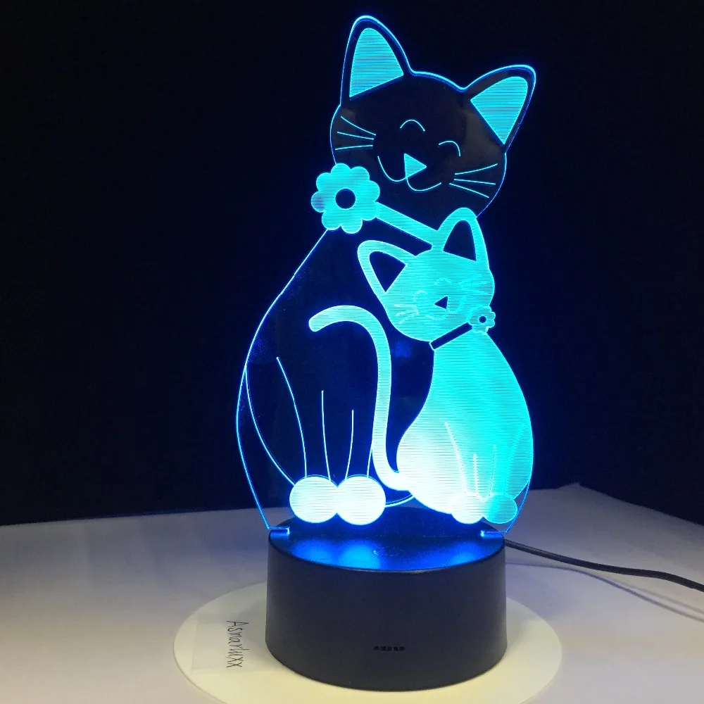 Милый Кот светодиодный светильник USB 3D лампа 7 цветов сенсорный пульт дистанционного освещения спальни атмосферное украшение свет Новинка подарки GX1173
