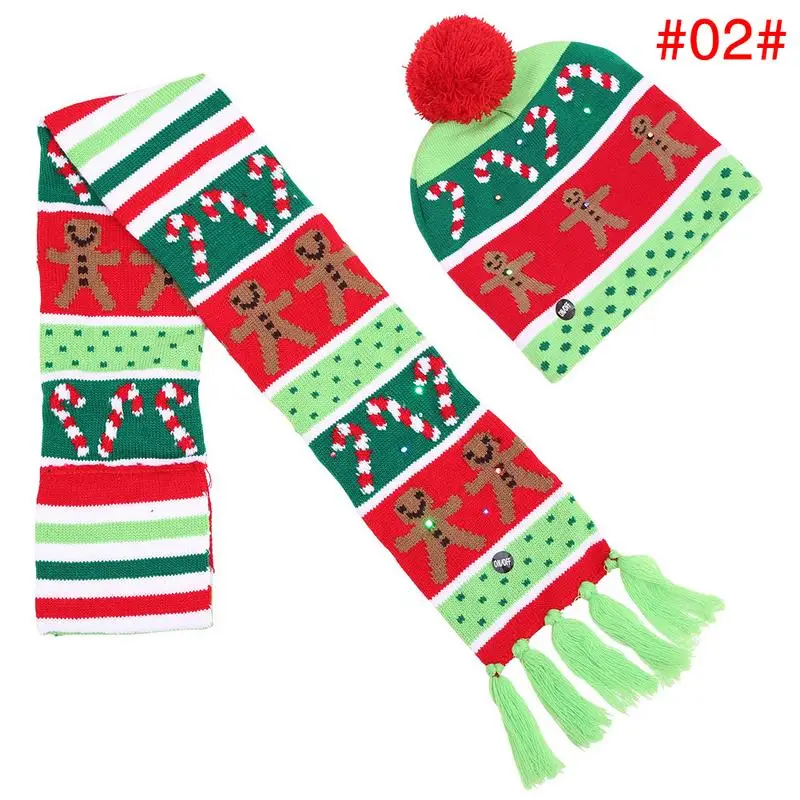 Рождественские украшения вечерние шапки Санта-Клауса шарф для девочек, для мальчиков Кепки Цвет Рождество Хэллоуин Светодиодный свет вязаная шапка Рождественский реквизит для вечеринок - Цвет: Green