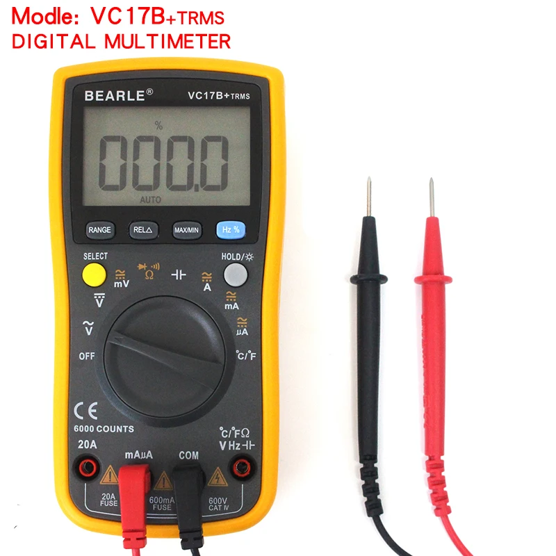 

VC17B+TRMS Auto ranges Digital Multimeter LCD Screen Display AC/DC Voltage Resistance Capacitance Diode and Continuity testing