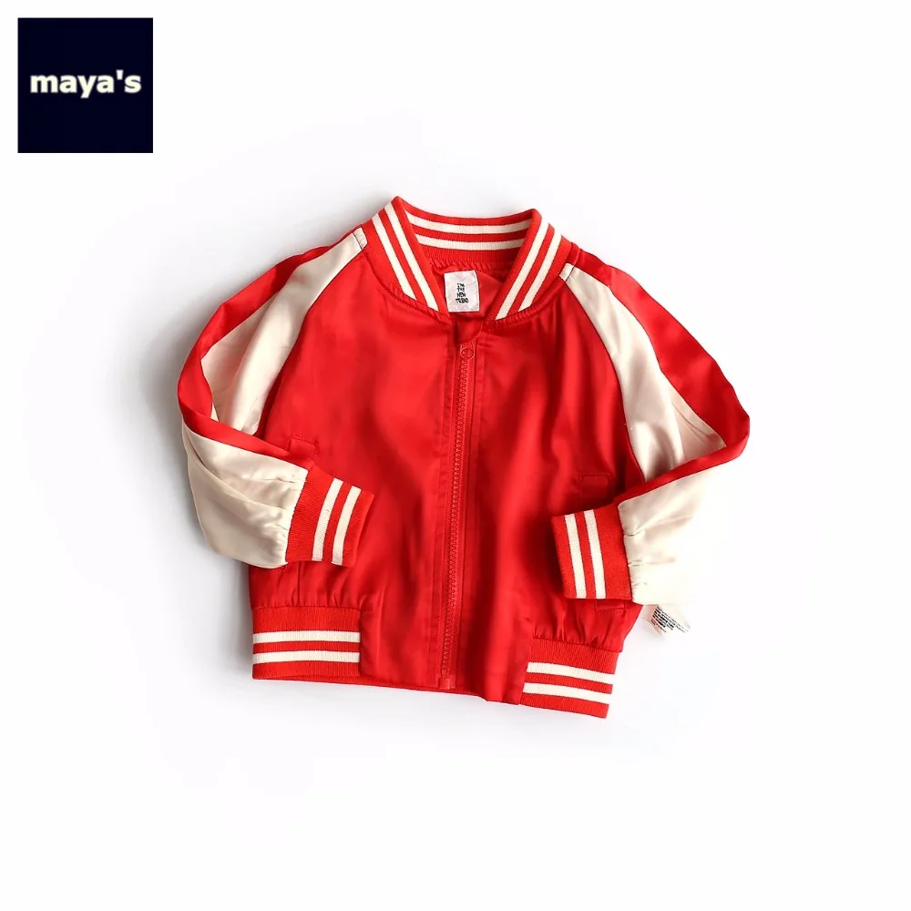 

Mayas Striped Full Sleeves Children Sports Coat Red Color Block Fashion Pocket Jacket Toddler Spring Autumn Outerwear 82035