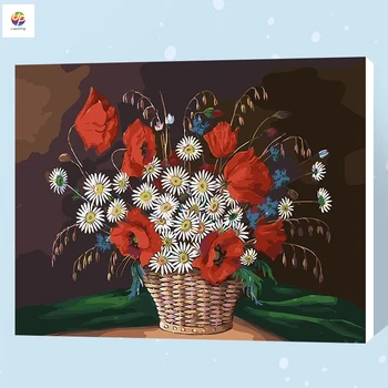 

Frameless Digital Painting By Number Moon Daisy Poppy Vase Acrylic Paint Modern Wall Art Canvas Painting Home Hotel Deco Deal