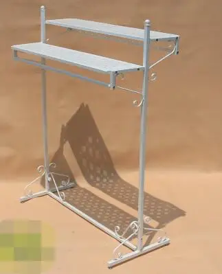 New clothing shelves. Clothing store racks. Display rack double pole hanging clothes rack.002