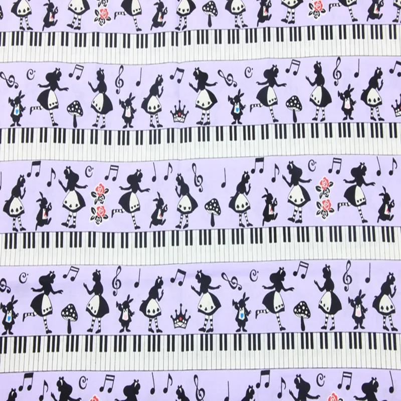 

90X110cm Alice Playing Piano Purple Thin Cotton Fabric for Baby Girl Clothes Schoolbag Bag Cushion Cover Sewing DIY-BK225