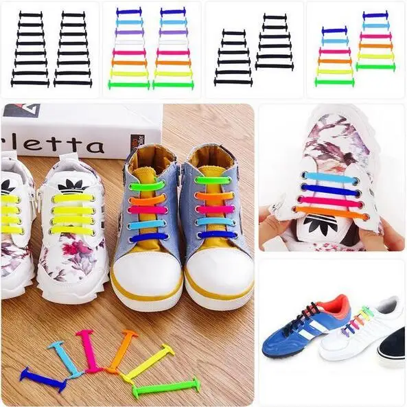 SENTCHARM 12 шт./лот Детские Легкие шнурки без галстука эластичные силиконовые плоские шнурки для обуви набор для детей
