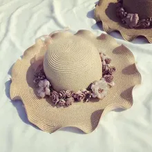 Женский цветок для соломенной шляпки полосатые складные Складные закатные пляжные Кепка Солнцезащитная Летние Новые однотонные Мягкие Соломенные шляпы Панама Стиль шляпа