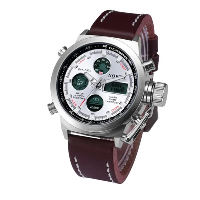 

Supper Fun High Quality Hot Relogio Masculino Luxury North Double Movement Alarm Clock Quartz Wrist Watch Leather Sports  Feb03