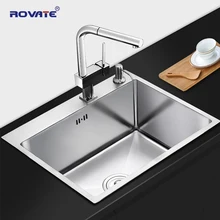 ROVATE кухонная раковина с переливающимся отверстием Нержавеющая сталь Матовый рисунок одна чаша ручной работы матовый Бесшовный