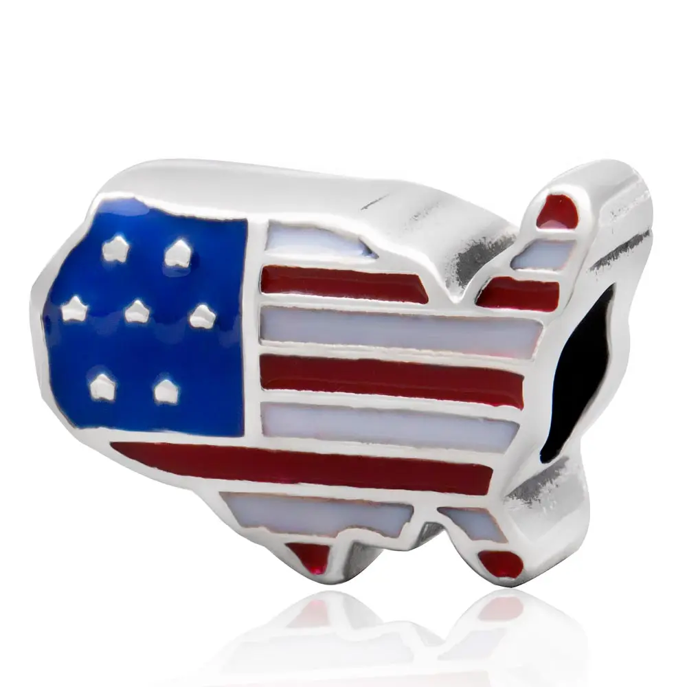 New DIY USA Flag Enamel Charms Original 100 Authentic 925 Sterling