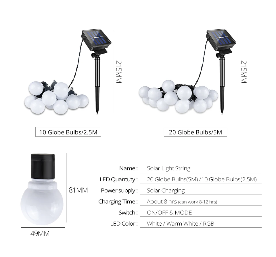 LED Solar Lamp String Fairy Light Outdoor Solar Light Festoon Globe Ball String Lights (3)