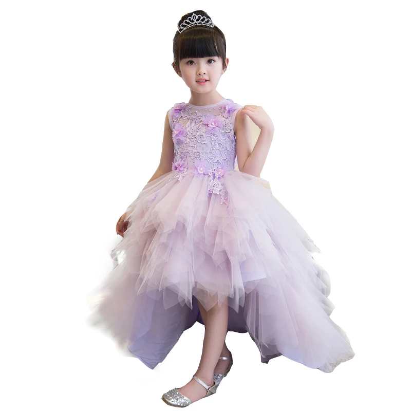 

2017High Quality Purple Color Girls Children Removable Tailing Princess Dresses for Wedding Ball Gown Evening Dresses 5-15Year