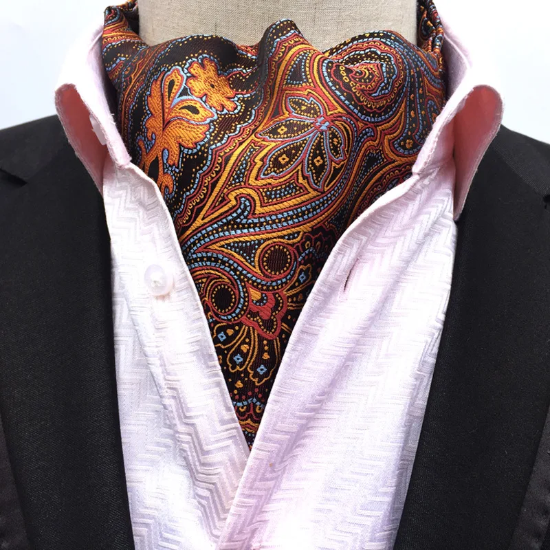 2017 Polyester Jacquard Paisley Men's Fashion Ascot Neck Tie Vintage Paisley Silk Cravat Ties