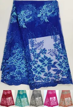 

5yard blue mesh lace african french lace fabric with stone african lace fabric 2019 nigerian lace fabrics for party dress WH-B21