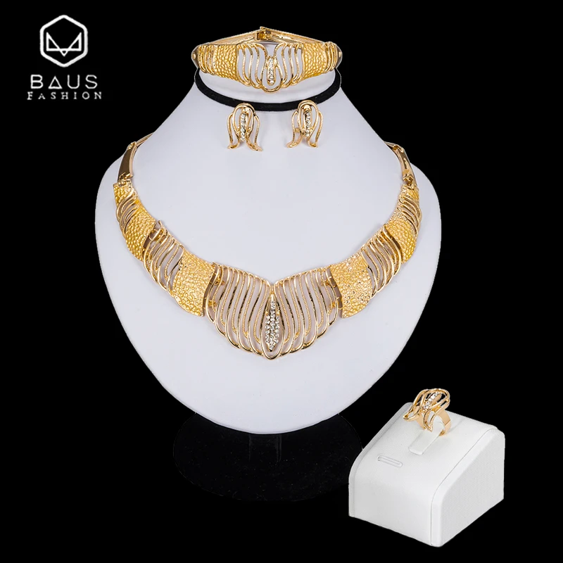 

BAUS Exquisite Bride's gift Nigerian bead jewelry sets Dubai Gold Color Jewelry Set Wholesale Fashion African Beads Jewelry set