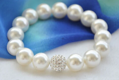 376 МОДА 12 ММ БЕЛЫЙ КРУГЛЫЙ SOUTH SEA SHELL ПЕРЛ БРАСЛЕТ 2 шт