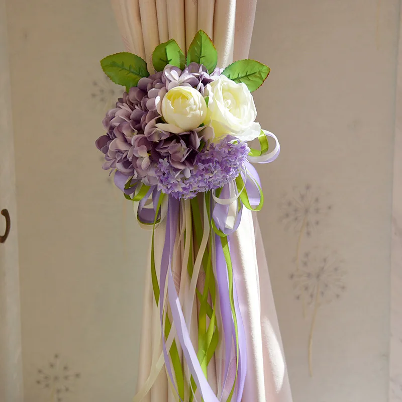  Wedding Bouquet Roses Artificial Flowers Ribbon Blue Hydrangea     (15)