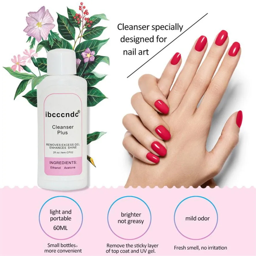 DIY Nail Gel IBCCCNDC 1pc 60ml Nail Polish Cleanser Plus Remove Excess Gel Essential Clean Water