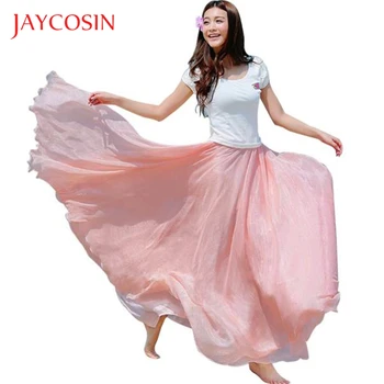 

JAYCOSIN Women Elastic Waist Chiffon Long Maxi Beach Womens Skirts New Arrival 2019 Choose From 10 Colors