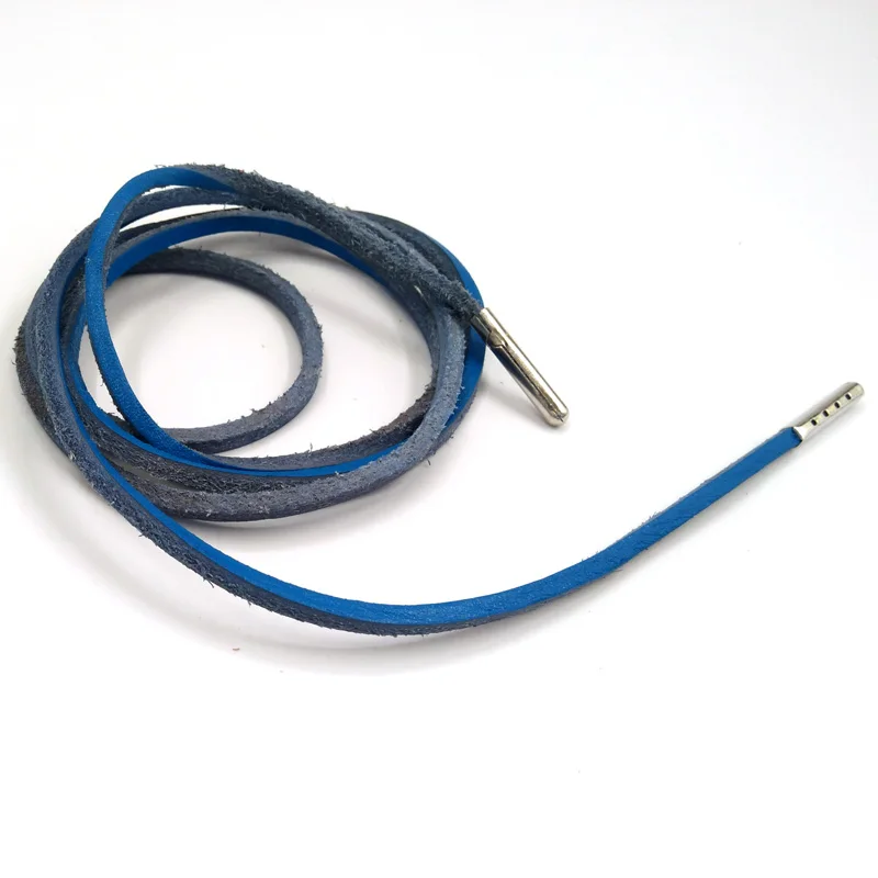 1-12Pairs Blue Mens Fashion Quality Genuine Top Layer Leather Shoelaces Retro Leather Boots Shoe Shoestring Metal Head Shoelaces