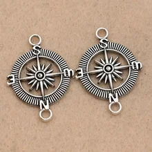 Тибетский посеребренный компас соединитель для изготовления ювелирных изделий браслет ожерелье ювелирные аксессуары DIY 25 мм