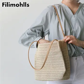 

Grass Casual Tote Handbags Knitting Rattan 2019 Summer Women Durable Weave Straw Beach Bags Feminine Linen Woven Bucket Bag F-80